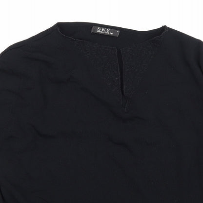 Womens UK Size 4 Sky Black Jersey Blouse