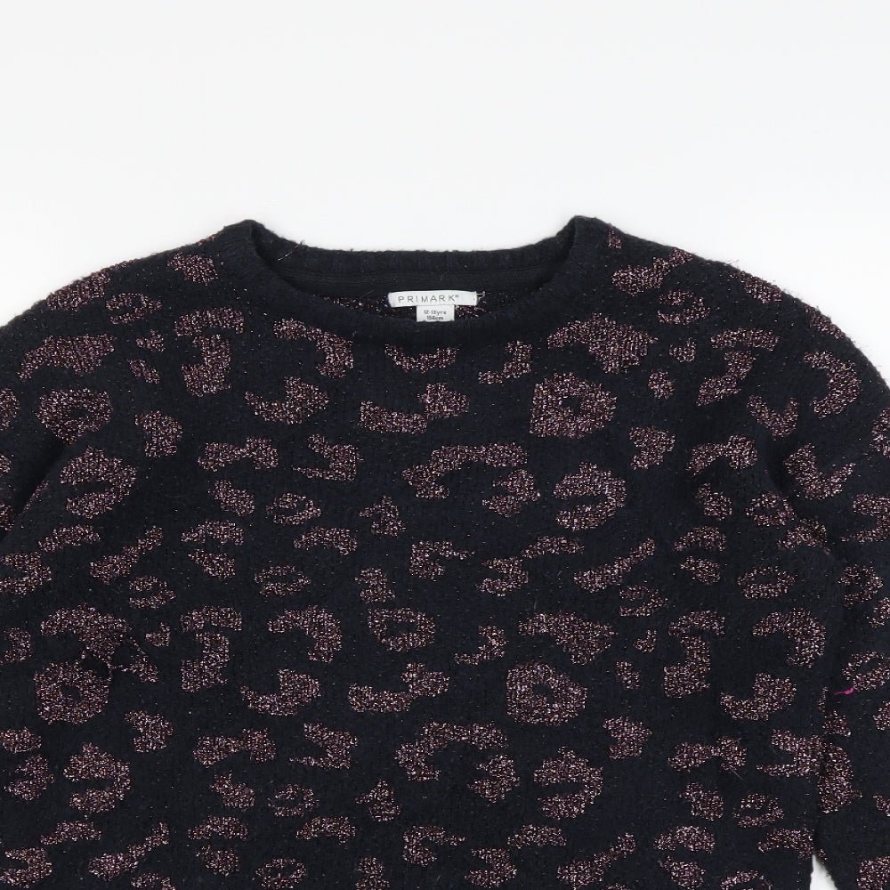 Primark Girls Black Animal Print  Pullover Jumper Size 12-13 Years