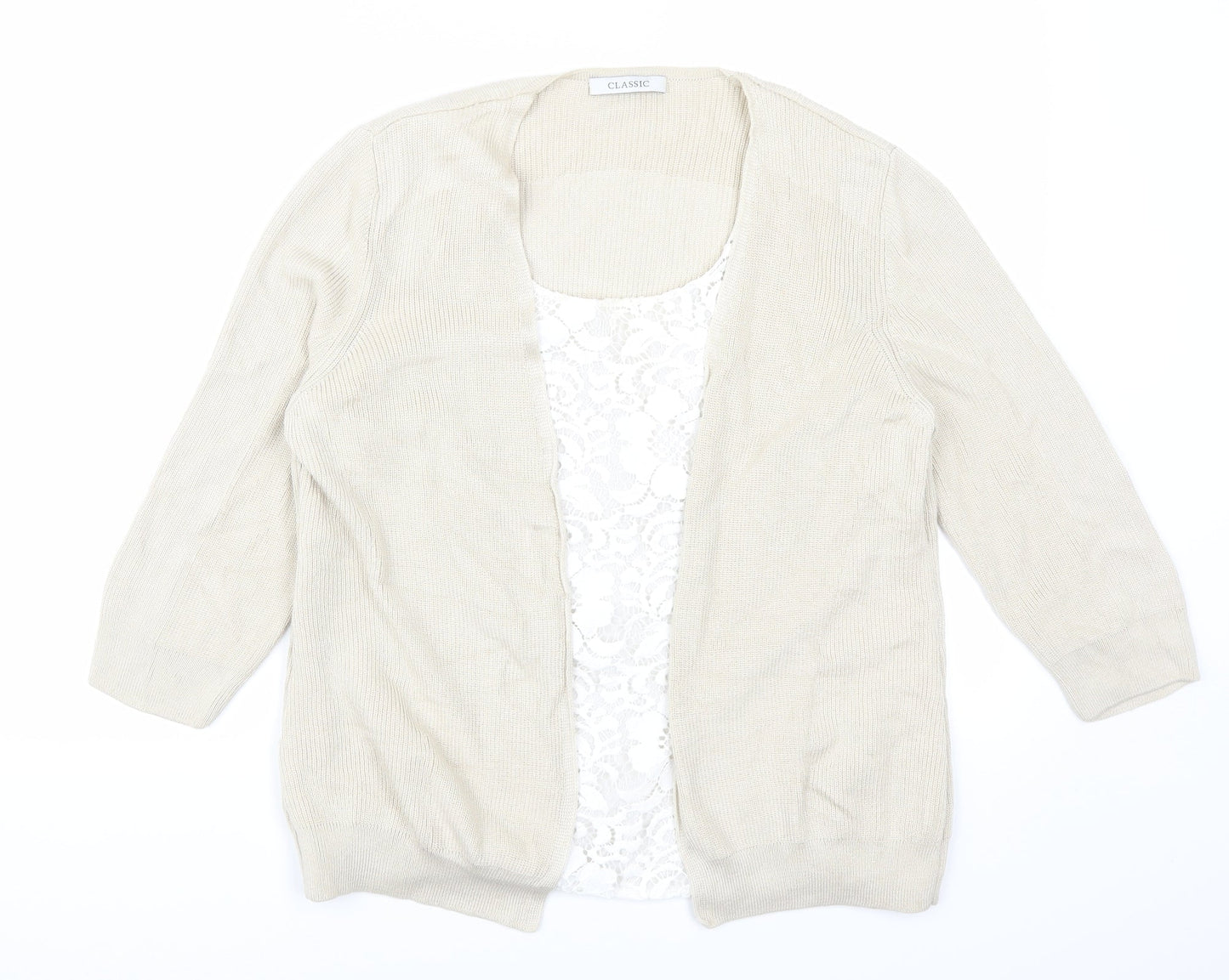 Marks and Spencer Womens Beige  Lace Cardigan Jumper Size 14  - Cardigan and Top All in One