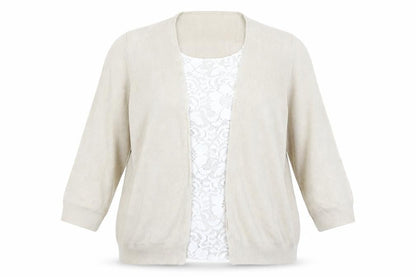 Marks & Spencer Womens Beige  Lace Cardigan Jumper Size 14  - Cardigan and Top All in One