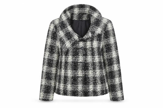 EWM Womens Black Check  Pea Coat Coat Size 16