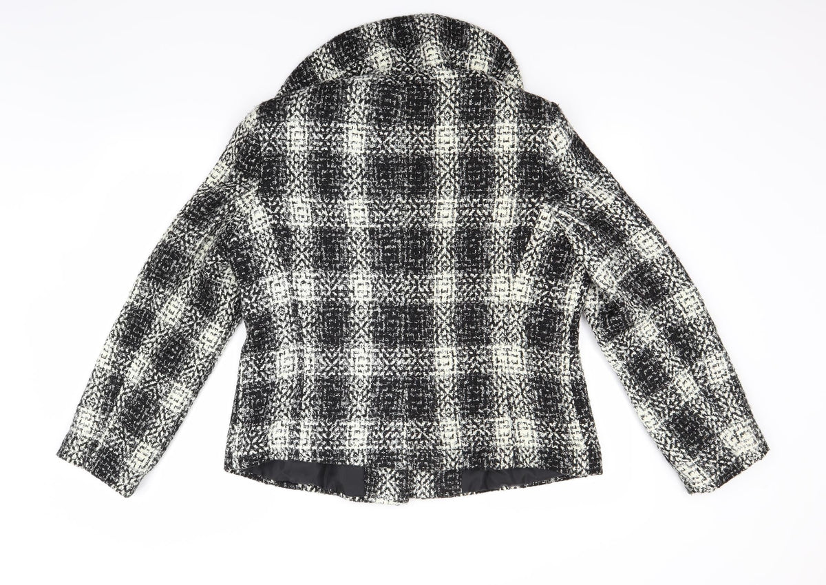 EWM Womens Black Check  Pea Coat Coat Size 16
