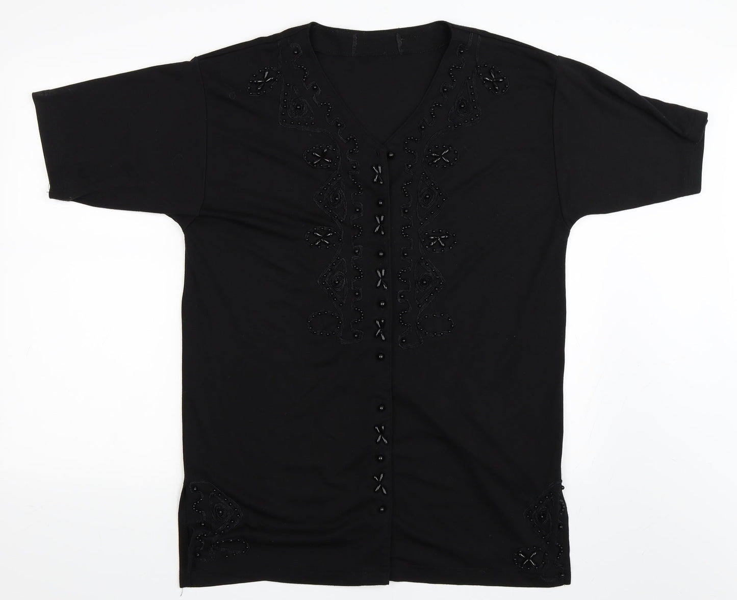 Womens UK Size XL Preworn Black Basic Button-Up