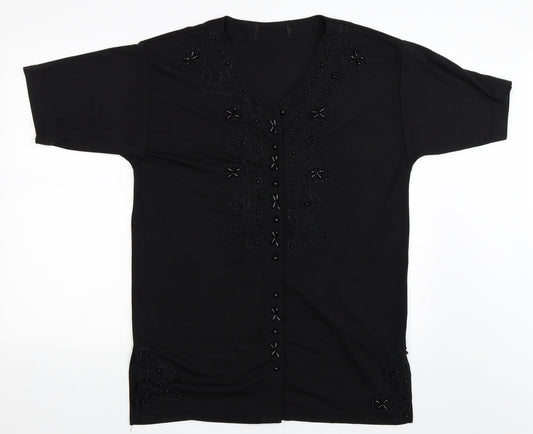 Womens UK Size XL Preworn Black Basic Button-Up