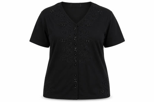 Womens UK Size XL Preworn Black Basic Button-Up