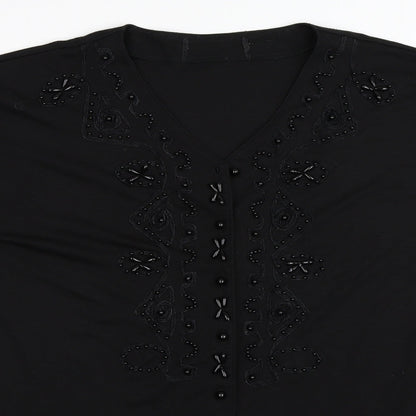 Womens UK Size XL Preworn Black Basic Button-Up