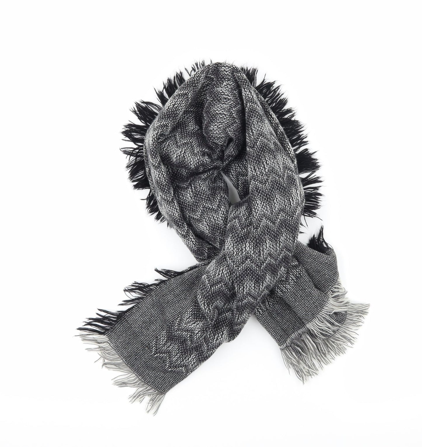 Preworn Womens Grey Striped Knit  Scarf