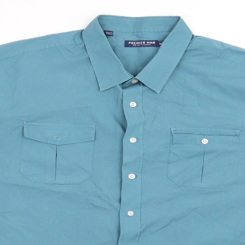 Mens UK Size XL Premier Man Green  Button-Up Short Sleeve Casual Shirt