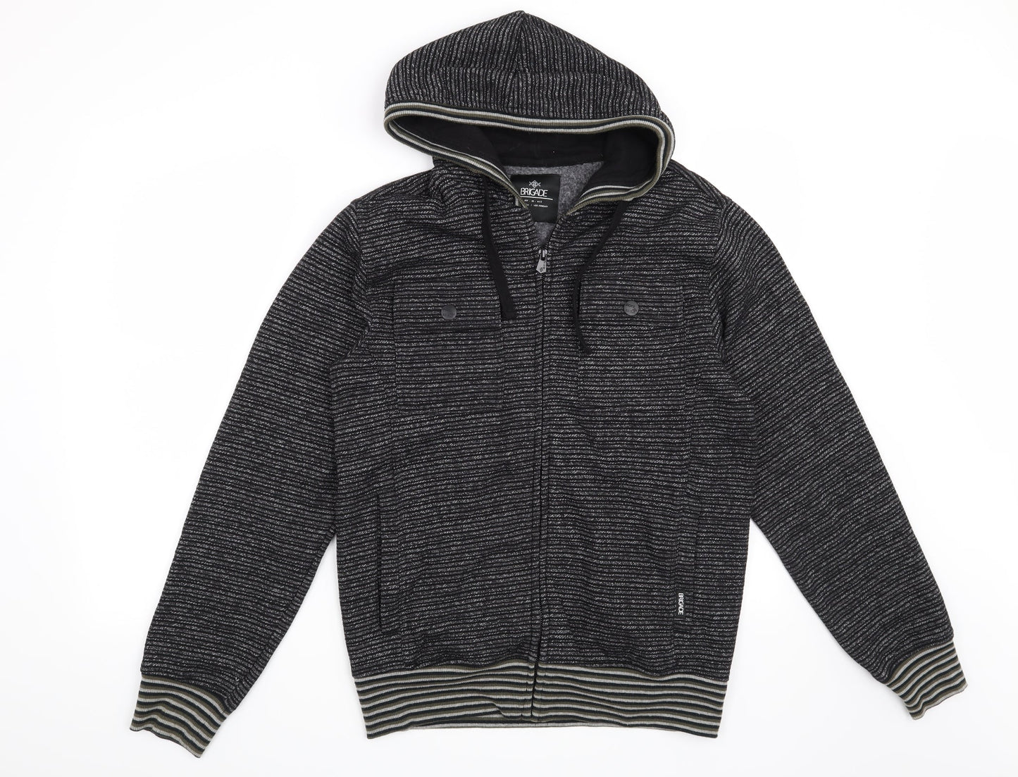 Brigade Mens Black Striped  Full Zip Hoodie Size S