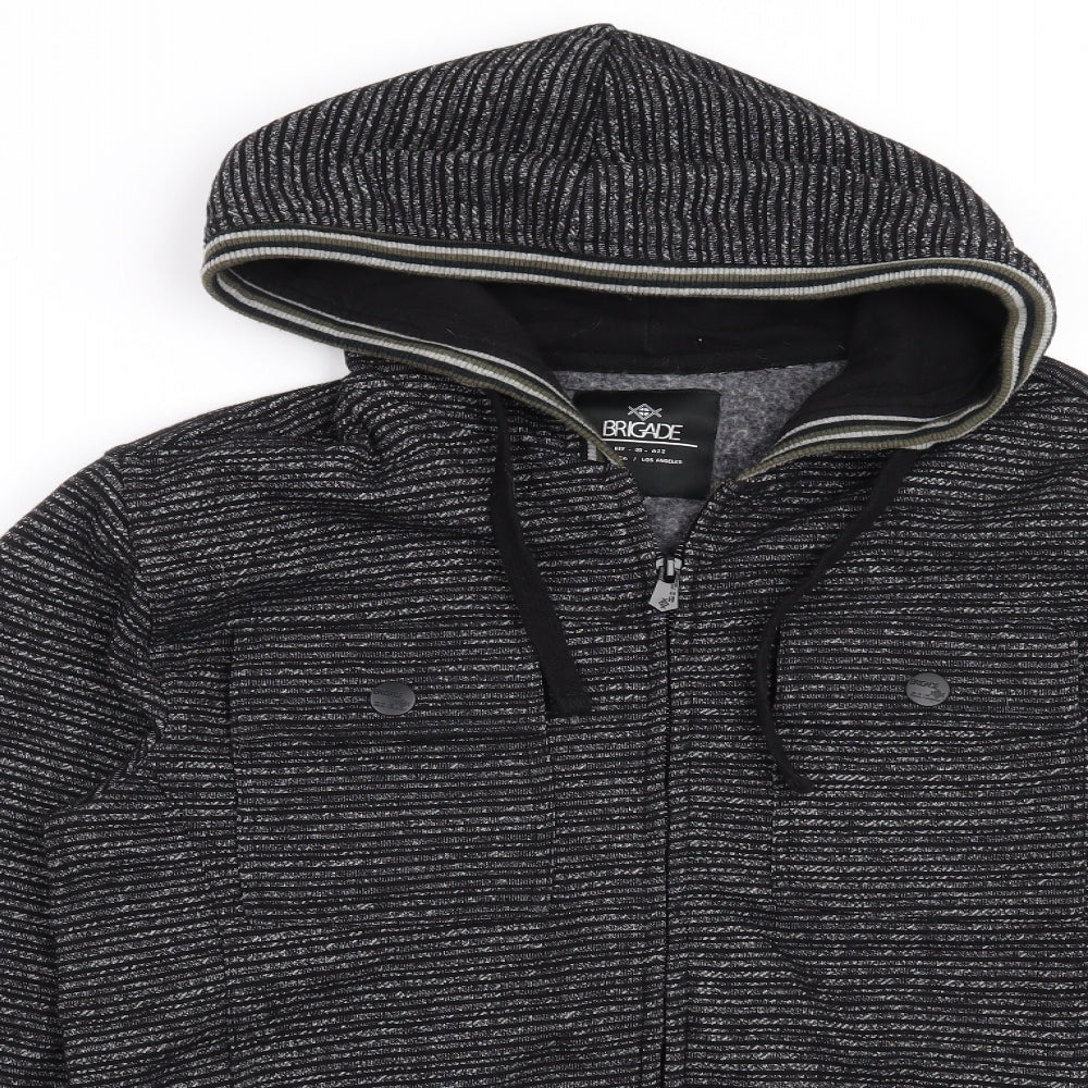 Brigade Mens Black Striped  Full Zip Hoodie Size S