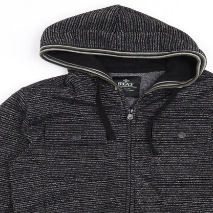 Brigade Mens Black Striped  Full Zip Hoodie Size S