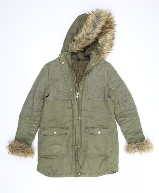 Womens UK Size 8 Influence Green Parka Coat
