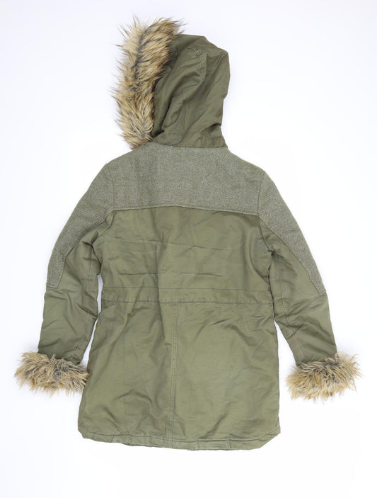 Womens UK Size 8 Influence Green Parka Coat