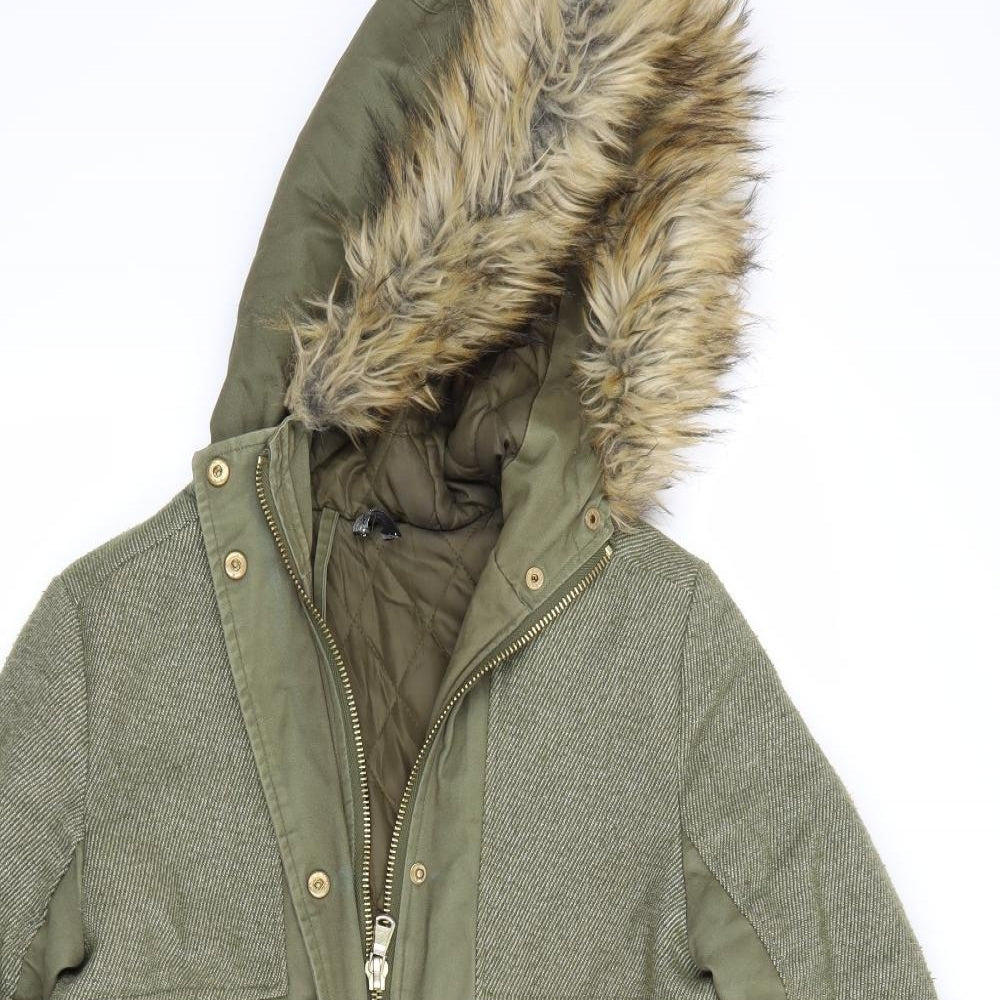 Womens UK Size 8 Influence Green Parka Coat