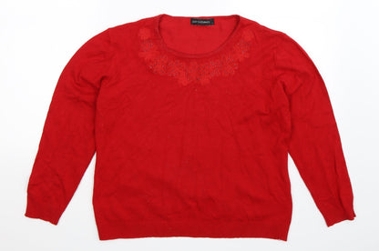 Just Elegance Womens Red  Knit Pullover Jumper Size L