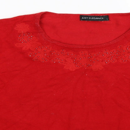 Just Elegance Womens Red  Knit Pullover Jumper Size L