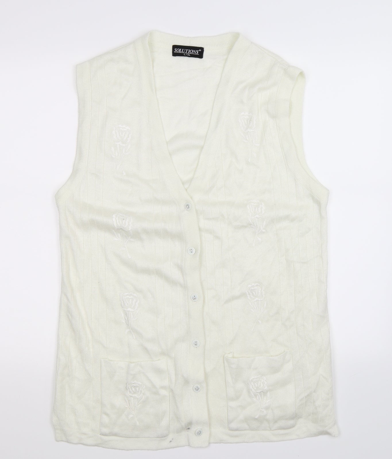 Solutions Womens White  Knit Vest Jumper Size XL