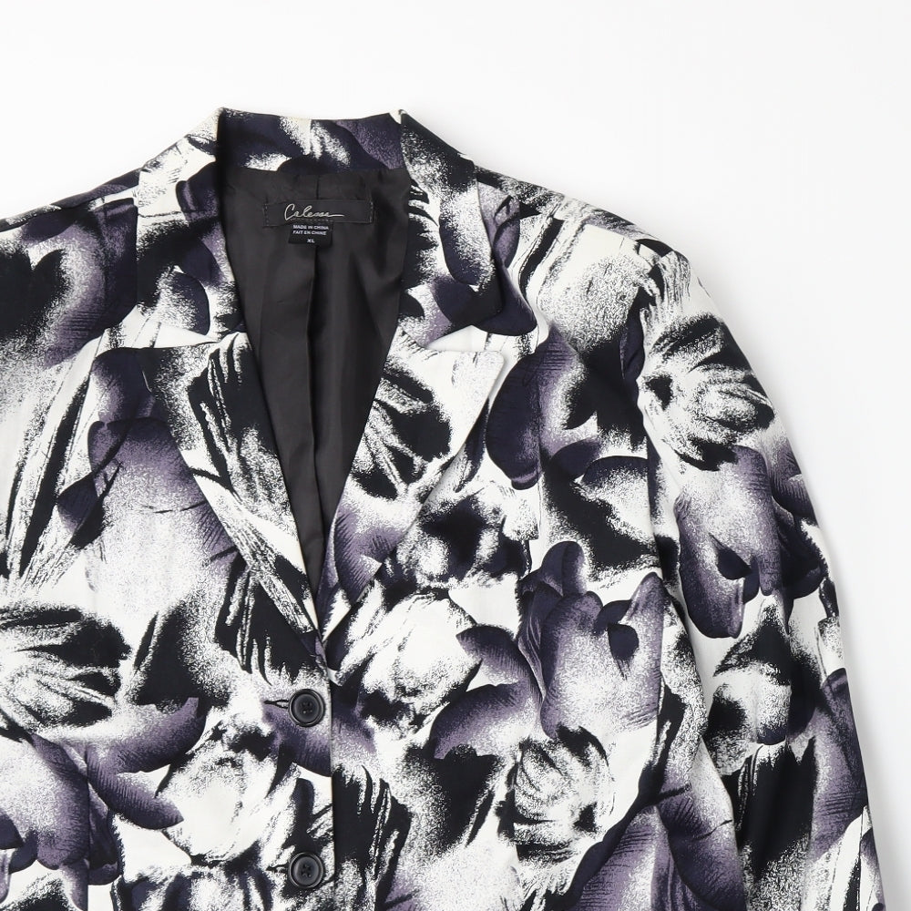 Calessa Womens White Floral  Jacket Blazer Size XL