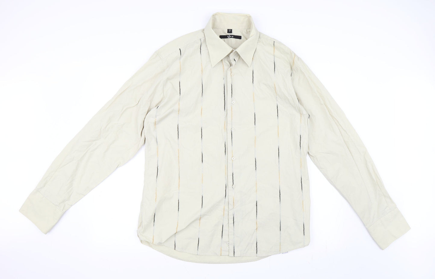 URU Mens Green Striped   Button-Up Size XL