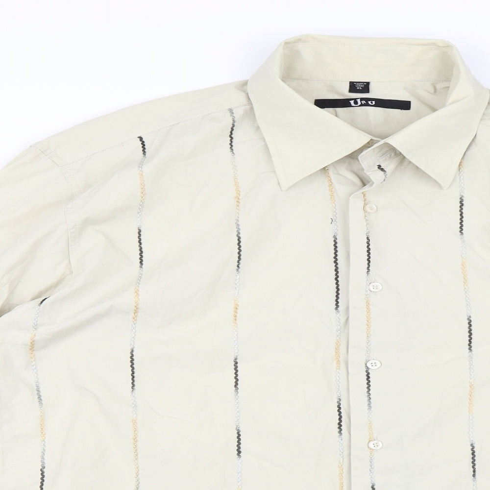 URU Mens Green Striped   Button-Up Size XL