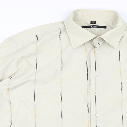 URU Mens Green Striped   Button-Up Size XL