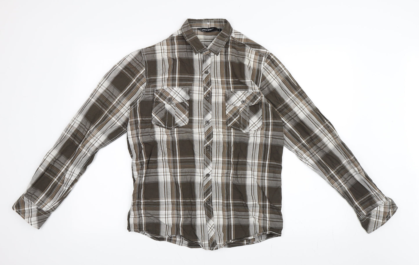 Urban Spirit Mens Brown Check   Button-Up Size S