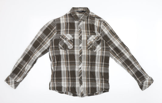 Urban Spirit Mens Brown Check   Button-Up Size S