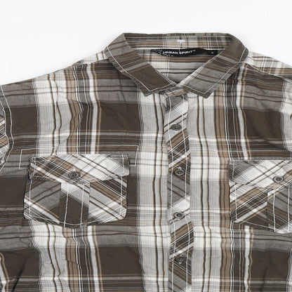 Urban Spirit Mens Brown Check   Button-Up Size S