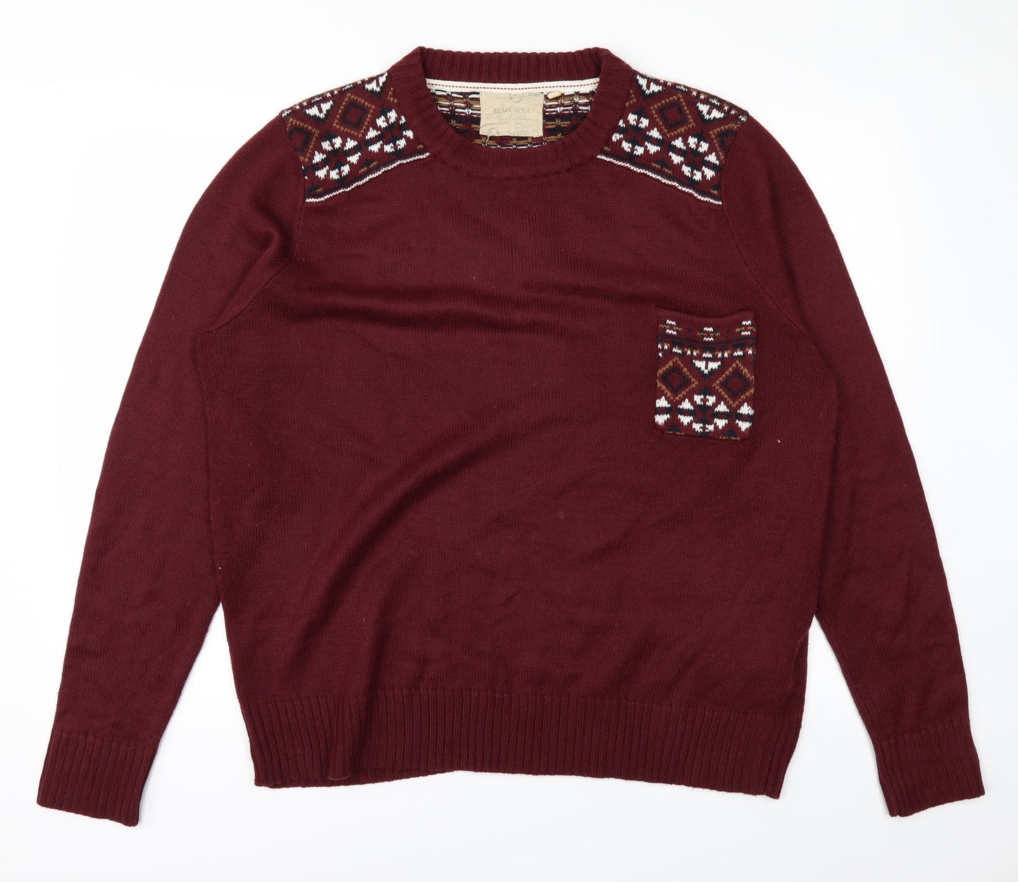Brave Soul Mens Red   Pullover Jumper Size L