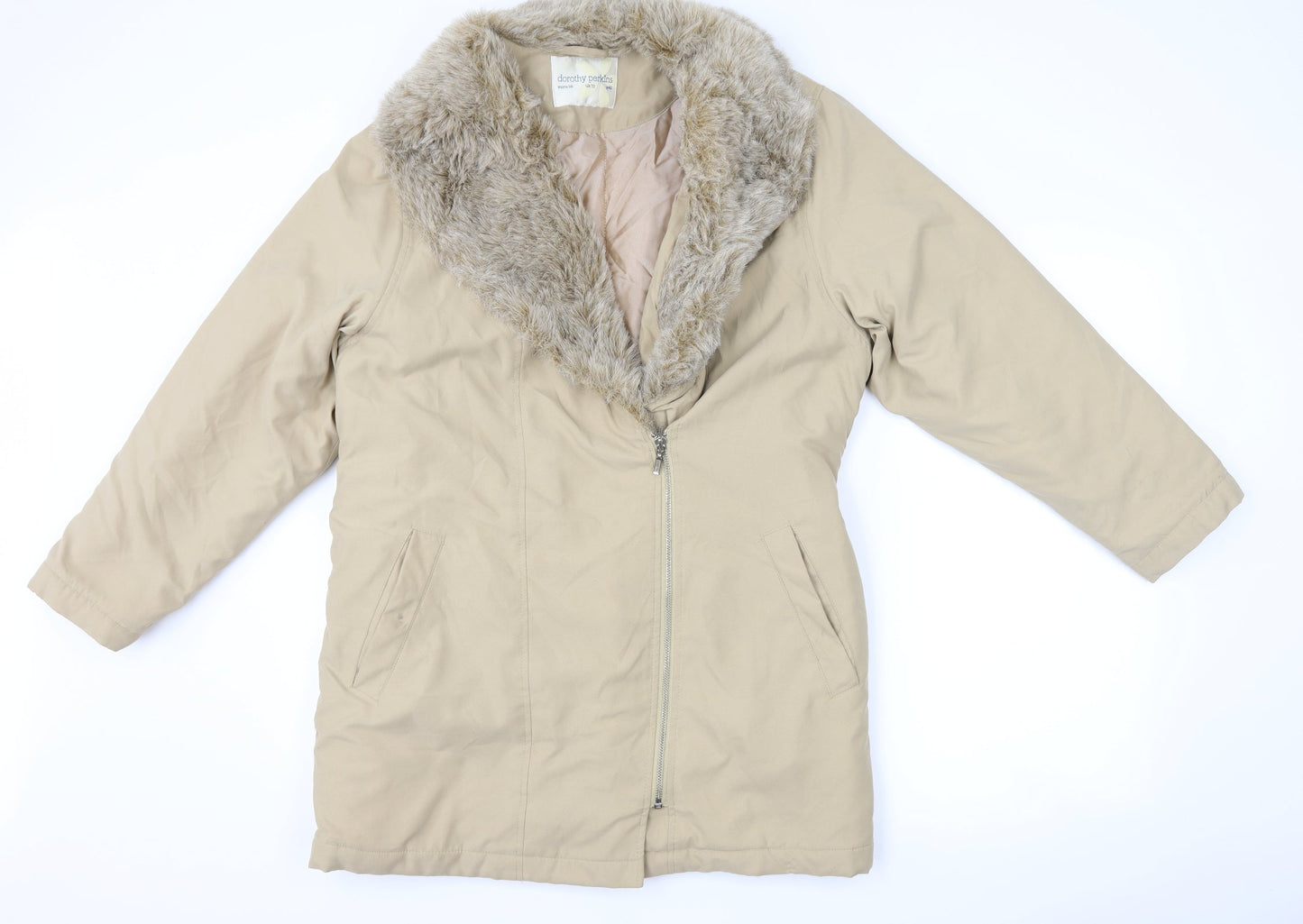 Womens UK Size 10 Dorothy Perkins Beige Overcoat