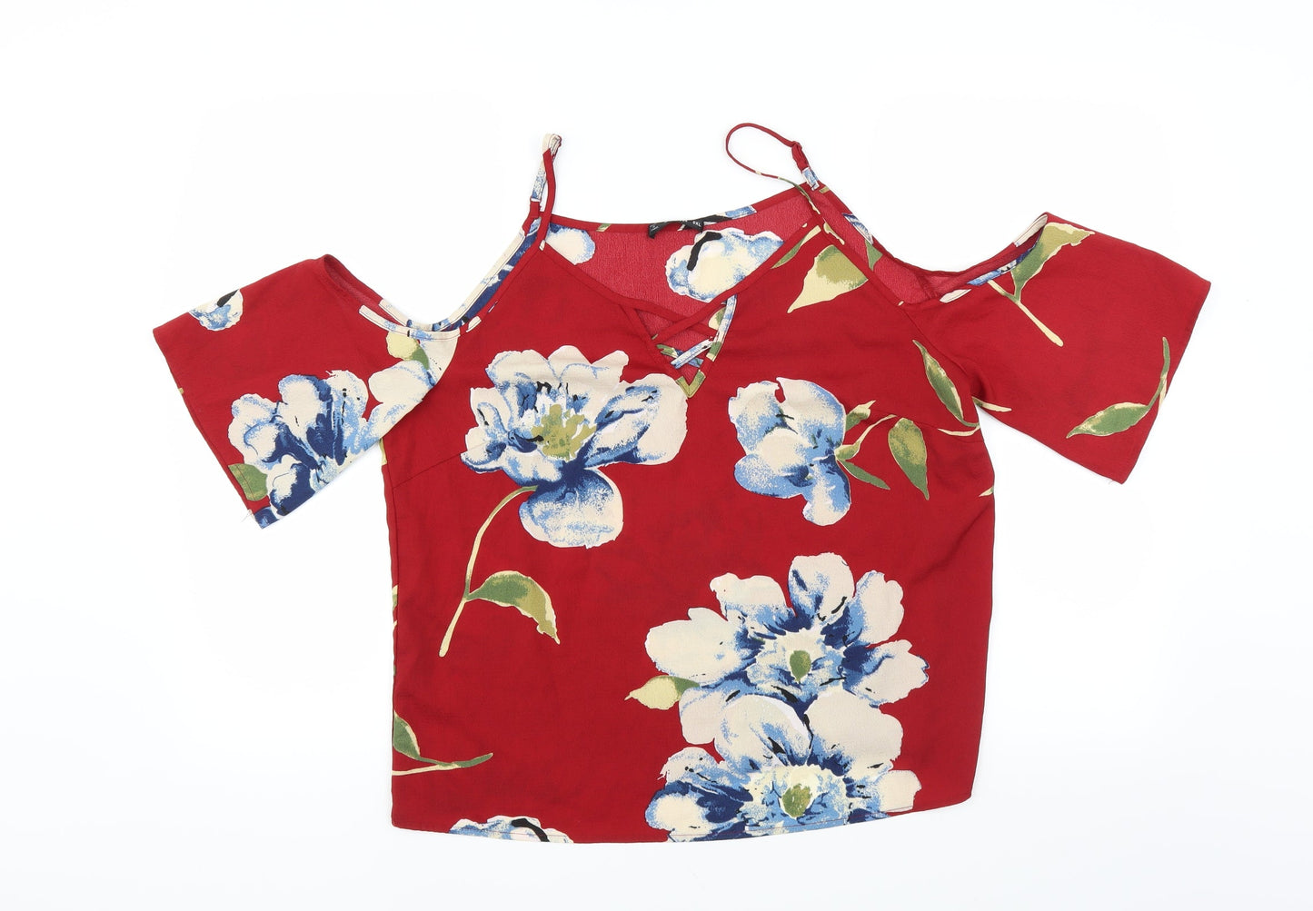 SheIn Womens Red Floral  Basic Blouse Size XL