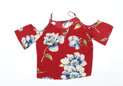 SheIn Womens Red Floral  Basic Blouse Size XL