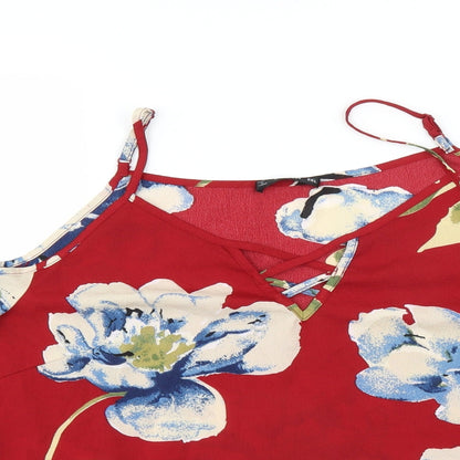 SheIn Womens Red Floral  Basic Blouse Size XL