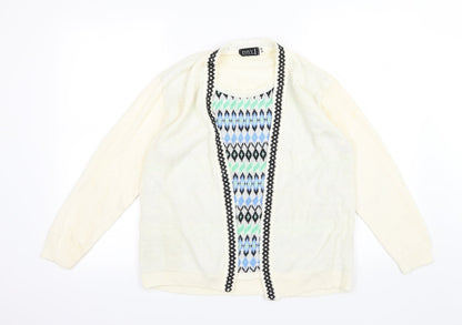 Envy Womens Ivory Argyle/Diamond Knit Pullover Jumper Size S  - top and cardigan in one