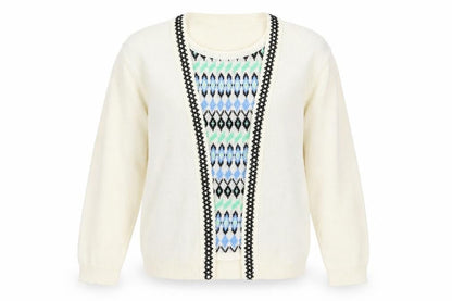 Envy Womens Ivory Argyle/Diamond Knit Pullover Jumper Size S  - top and cardigan in one