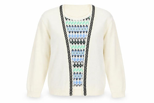 Envy Womens Ivory Argyle/Diamond Knit Pullover Jumper Size S  - top and cardigan in one