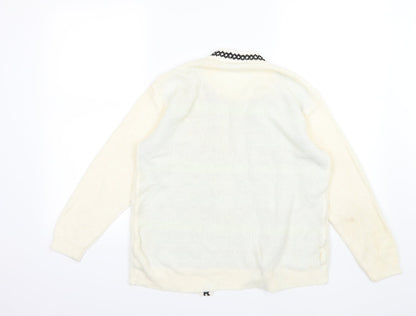 Envy Womens Ivory Argyle/Diamond Knit Pullover Jumper Size S  - top and cardigan in one