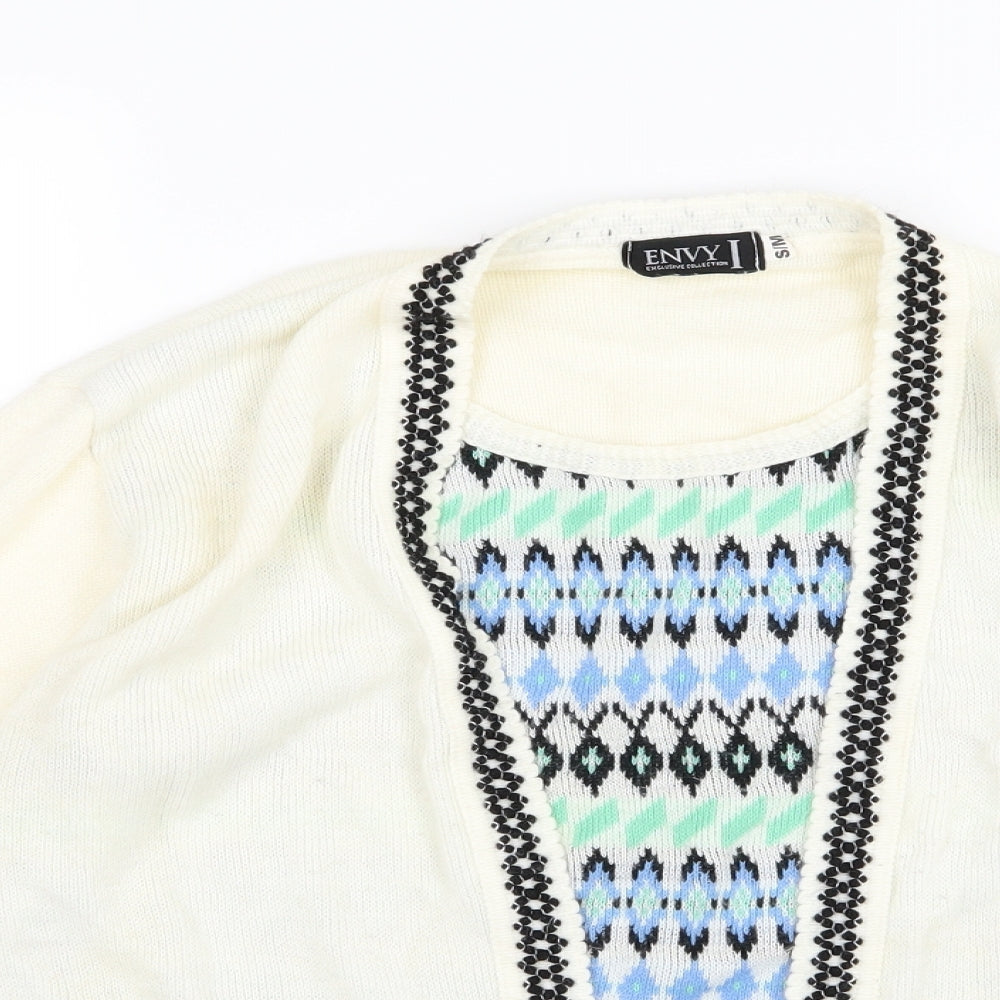 Envy Womens Ivory Argyle/Diamond Knit Pullover Jumper Size S  - top and cardigan in one