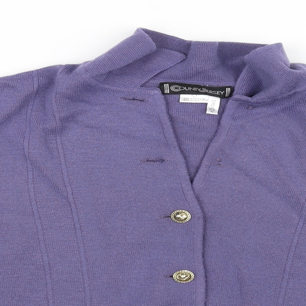 County Jersey Womens Purple   Cardigan Jumper Size 16