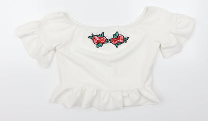 Womens UK Size S Preworn White Cropped Blouse