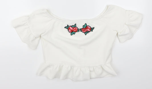 Womens UK Size S Preworn White Cropped Blouse