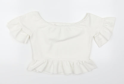 Womens UK Size S Preworn White Cropped Blouse