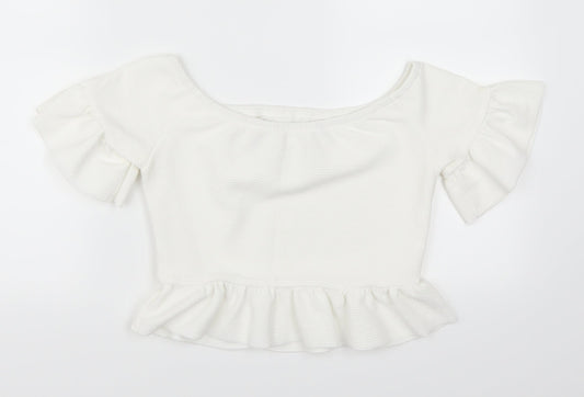 Womens UK Size S Preworn White Cropped Blouse