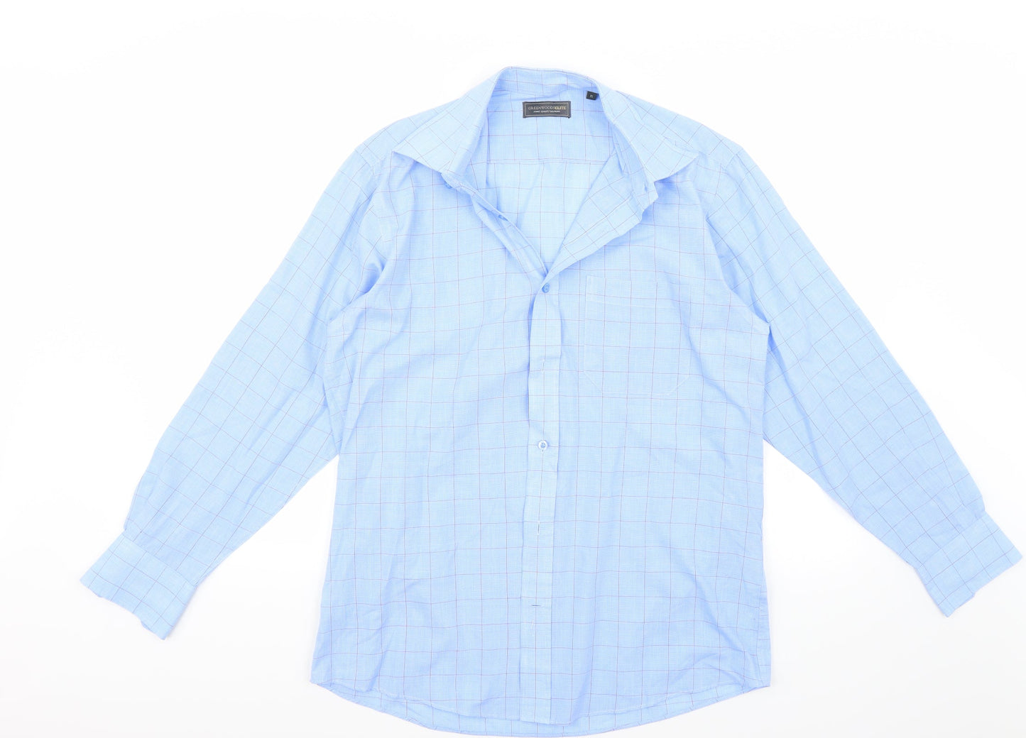 Mens UK Size 15 Greenwoods Blue  Button-Up Long Sleeve Casual Shirt