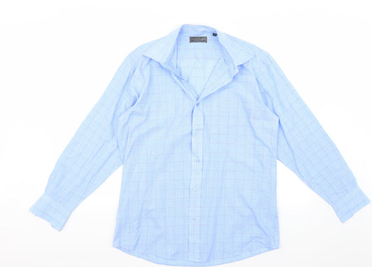 Mens UK Size 15 Greenwoods Blue  Button-Up Long Sleeve Casual Shirt