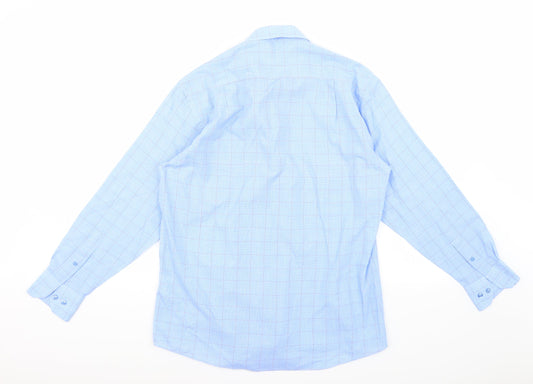 Mens UK Size 15 Greenwoods Blue  Button-Up Long Sleeve Casual Shirt