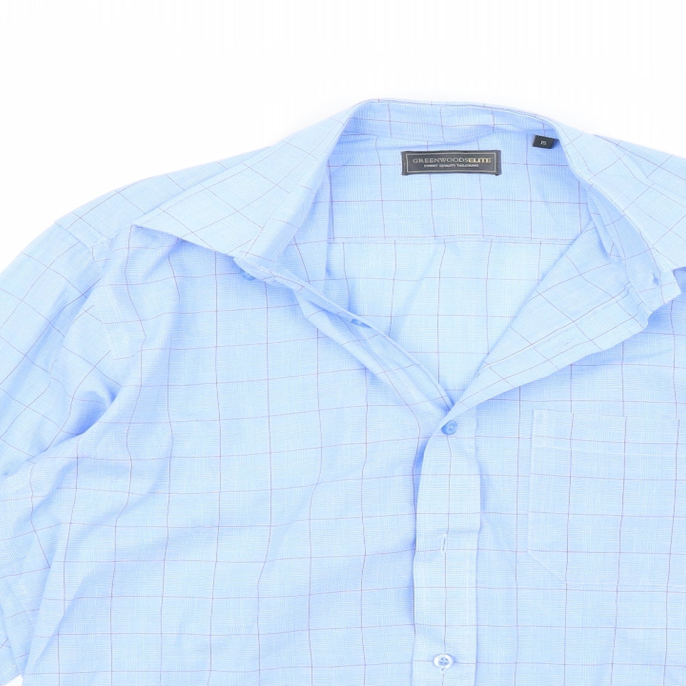 Mens UK Size 15 Greenwoods Blue  Button-Up Long Sleeve Casual Shirt