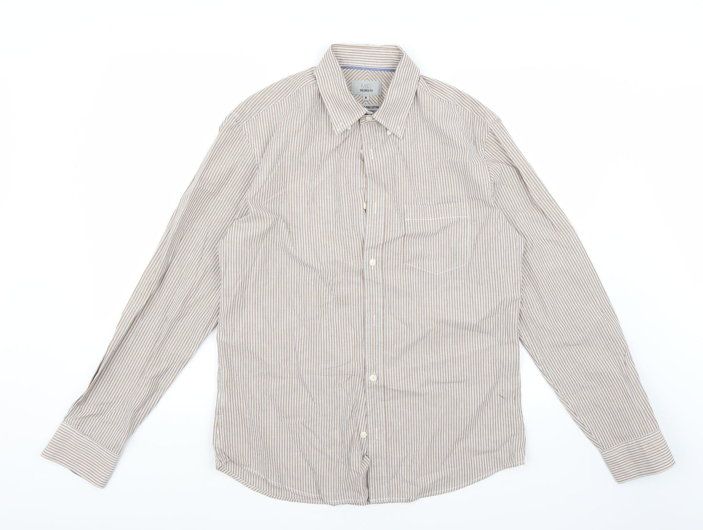Mens UK Size M Marks and Spencer White  Button-Up Long Sleeve Casual Shirt