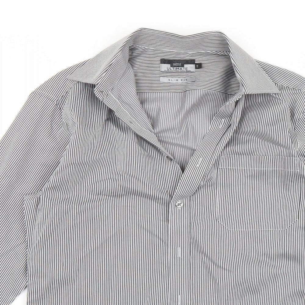 Mens UK Size 15 Marks and Spencer White  Button-Up Long Sleeve Casual Shirt