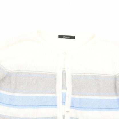 BM Womens White Striped  Cardigan Jumper Size M